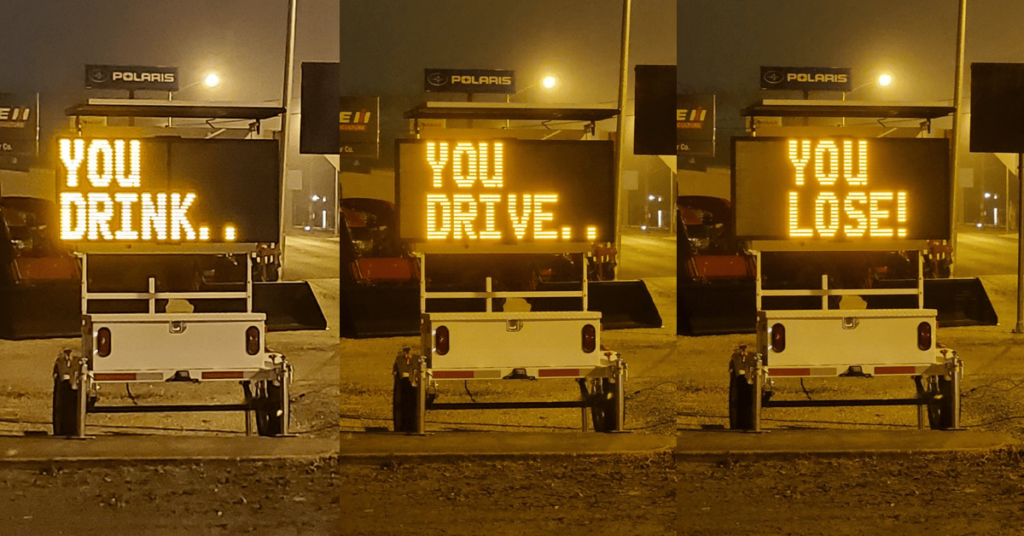 The Poteet Police Department (TX) is discouraging drinking and driving on an InstAlert 24 message board sign