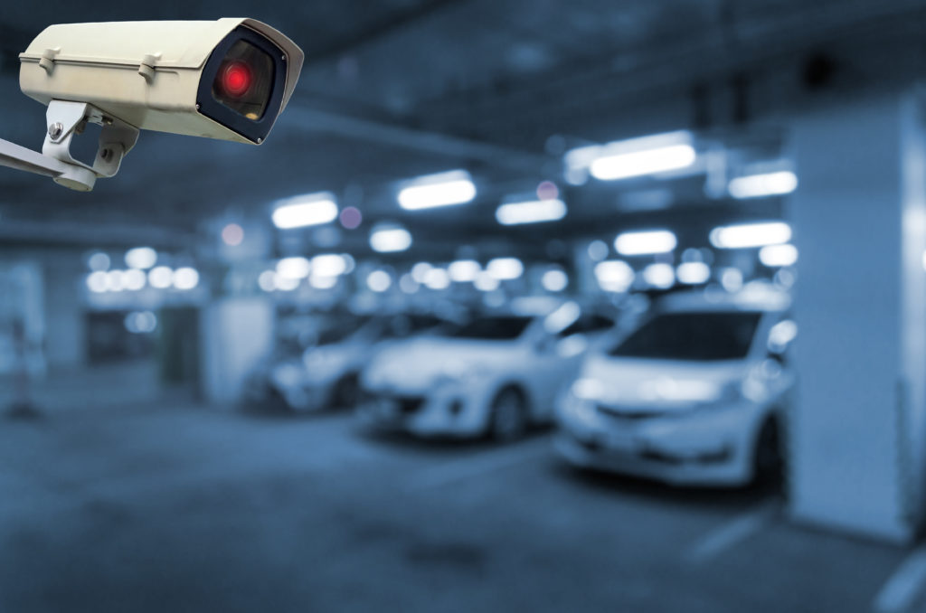 CCTV, security indoor camera system operating in underground car