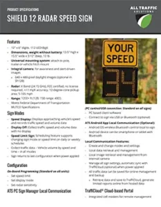 Specification sheet for Shield 12 radar speed display