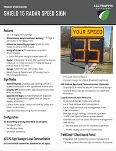 Specification sheet for Shield 15 radar speed sign