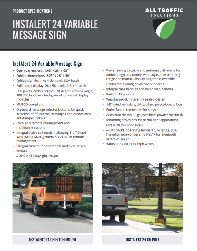 InstAlert Variable Message Signs All Traffic Solutions