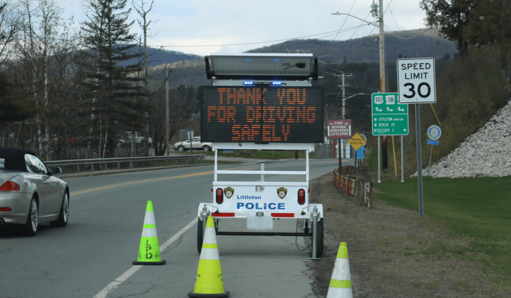 A speed and message trailer, which are solutions that may be used for the Safe Streets and Roads for All program