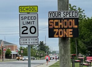 SpeedAlert 18 radar speed and message sign enforcing the school zone speed limit